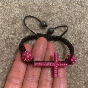 Pink and Black Sparkly Cross Adjustable Bracelet